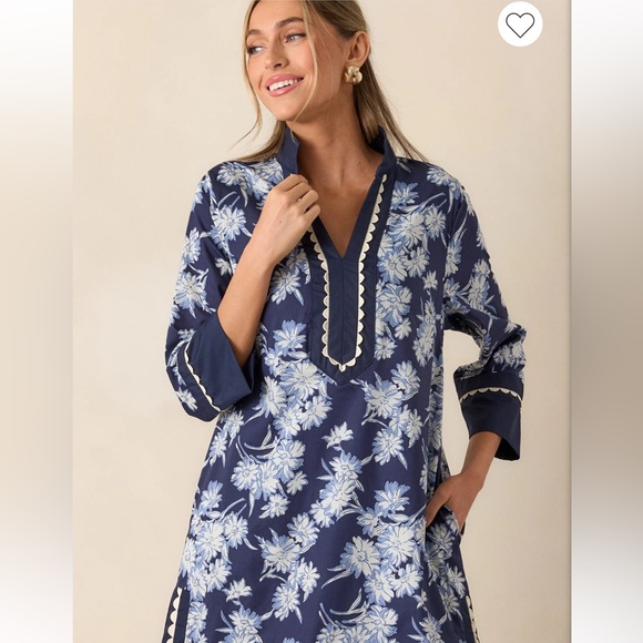 Orchid’s Whisper 100% Cotton Navy Floral Mini Dress - Picture 5 of 8